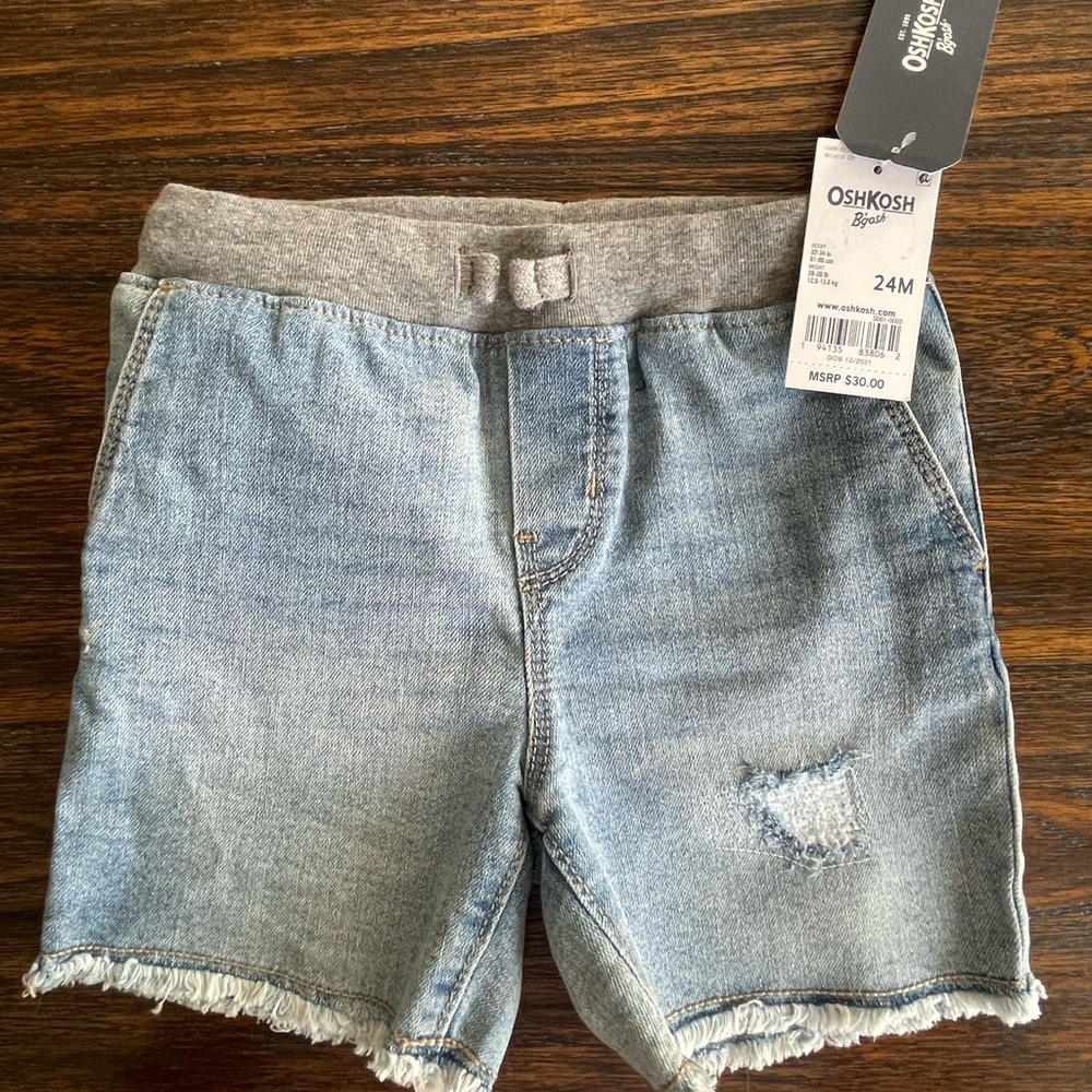 OshKosh B'gosh Blue and Gray Jean Shorts with Frayed Hem - NWT